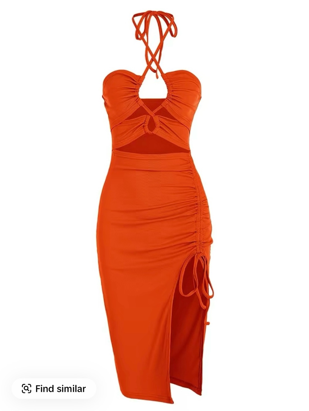 Zaful Orange Backless Halter Ruched Midi Dress